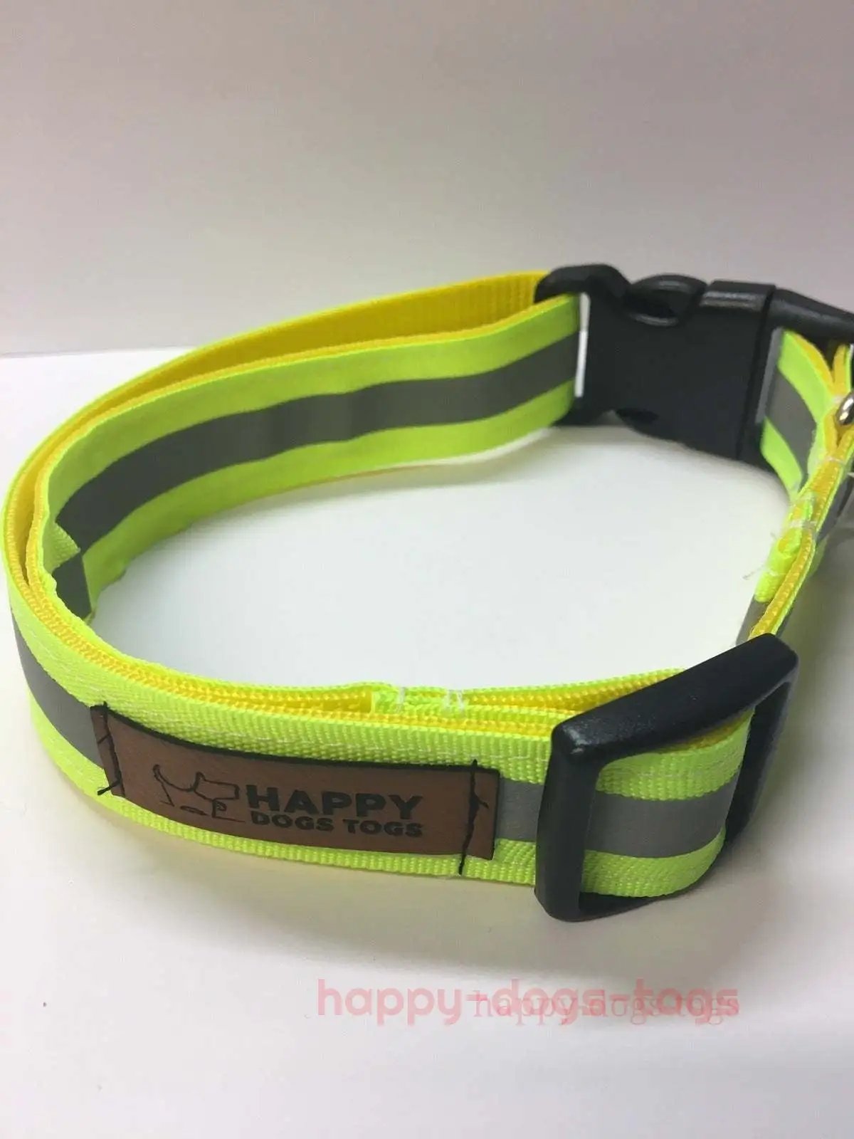 Large Dog Collar in Fluorescent Yellow reflective safety - happy-dogs-togs