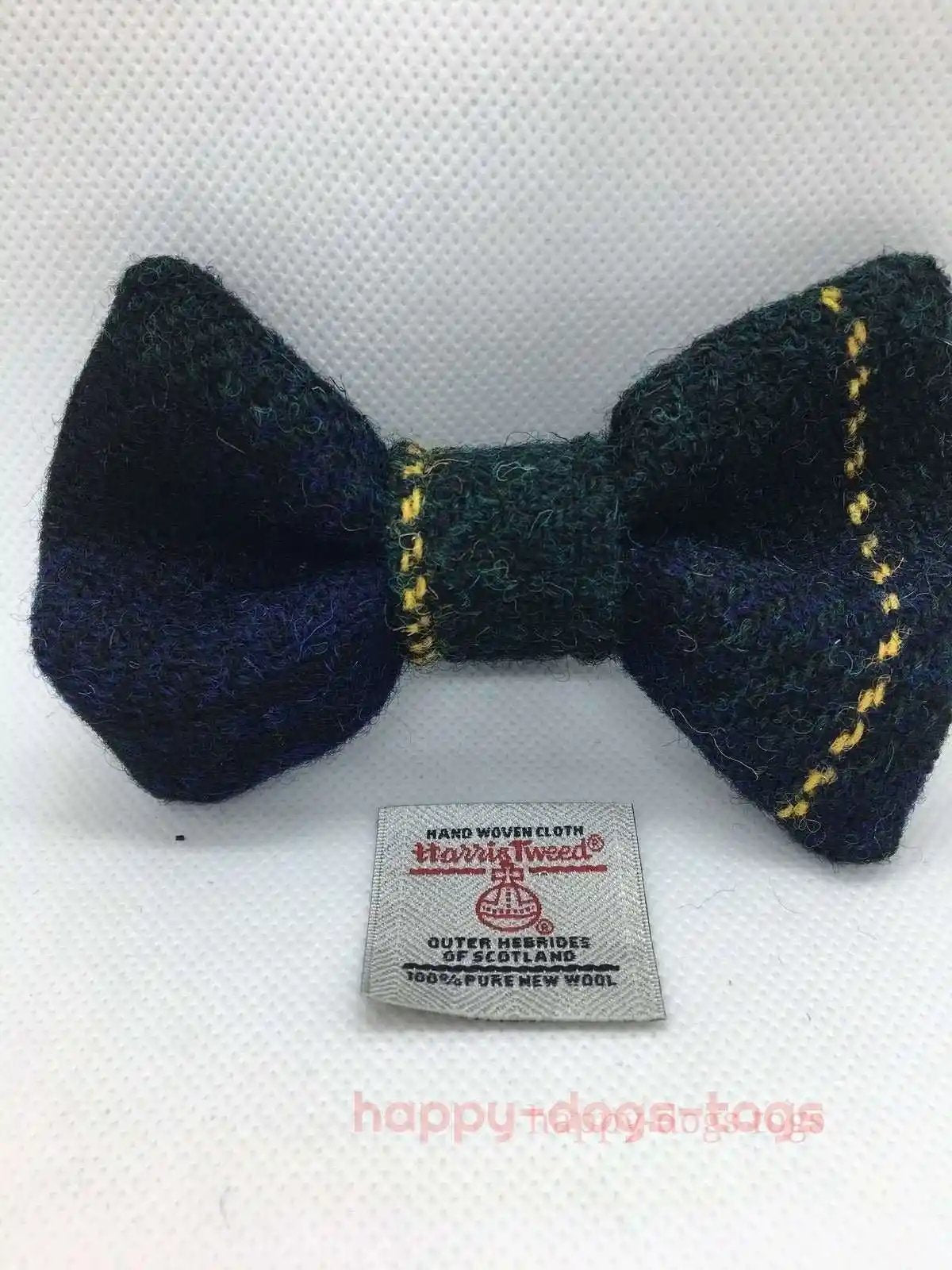 Harris tweed dog bow tie Navy ,Black,Yellow