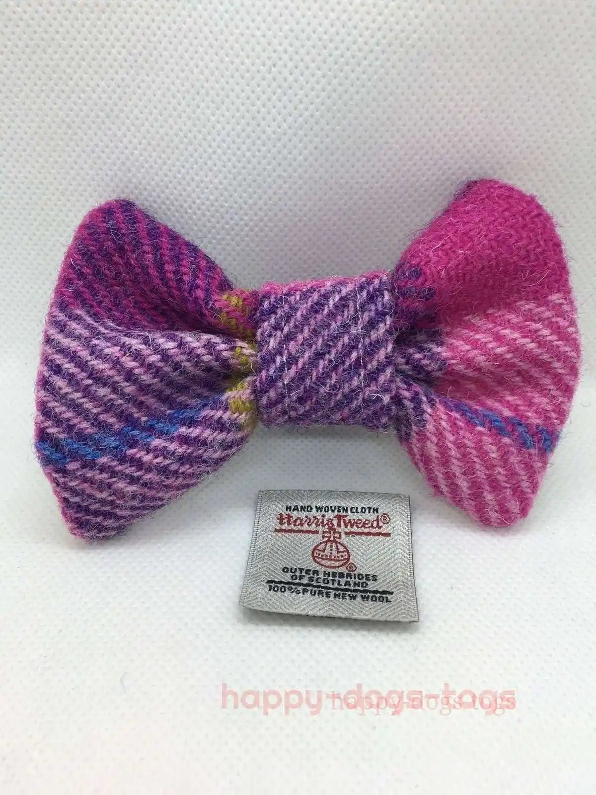 Harris tweed dog bow tie Pink, Lilac, Blue