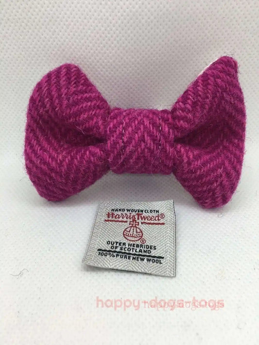pink Harris Tweed dog bow tie  size small
