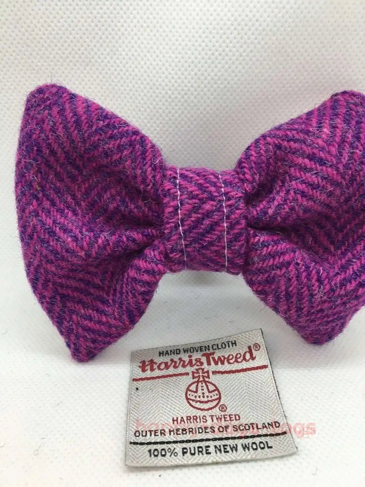 Pink and Purple Herringbone Harris Tweed Dog Bow Tie,