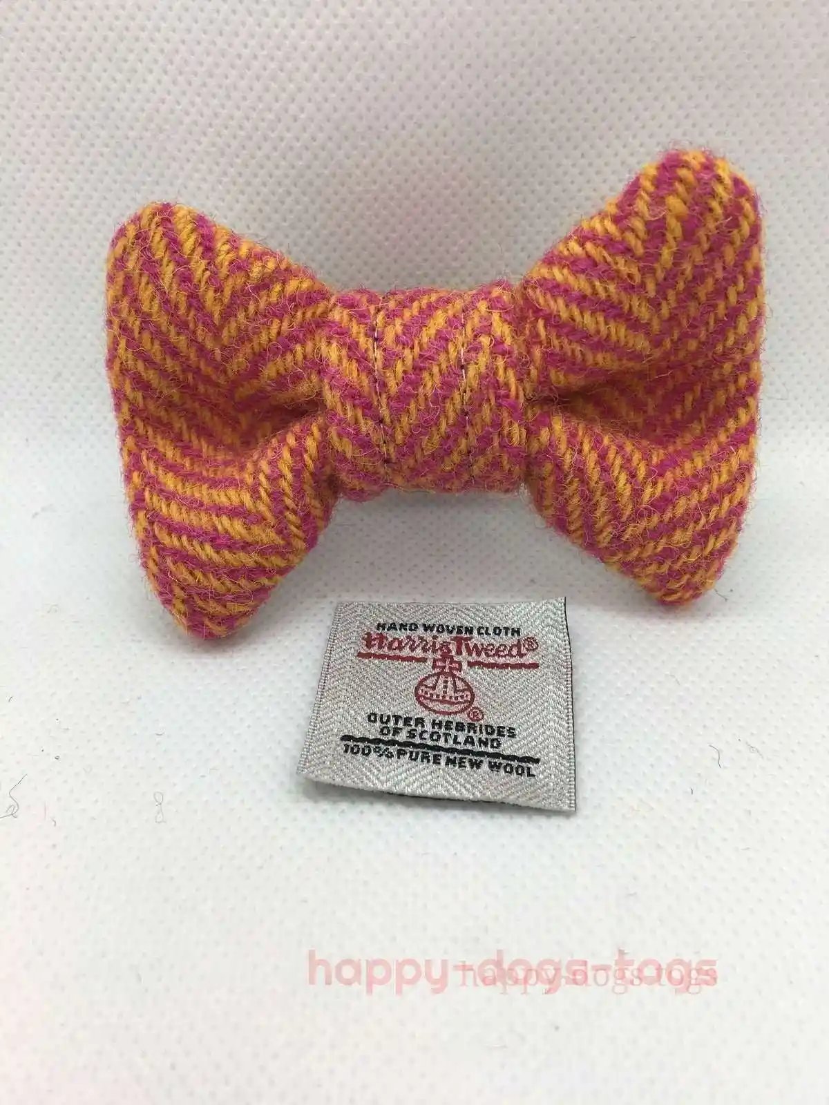Pink, Yellow HARRIS TWEED Dog Bow Tie, Small