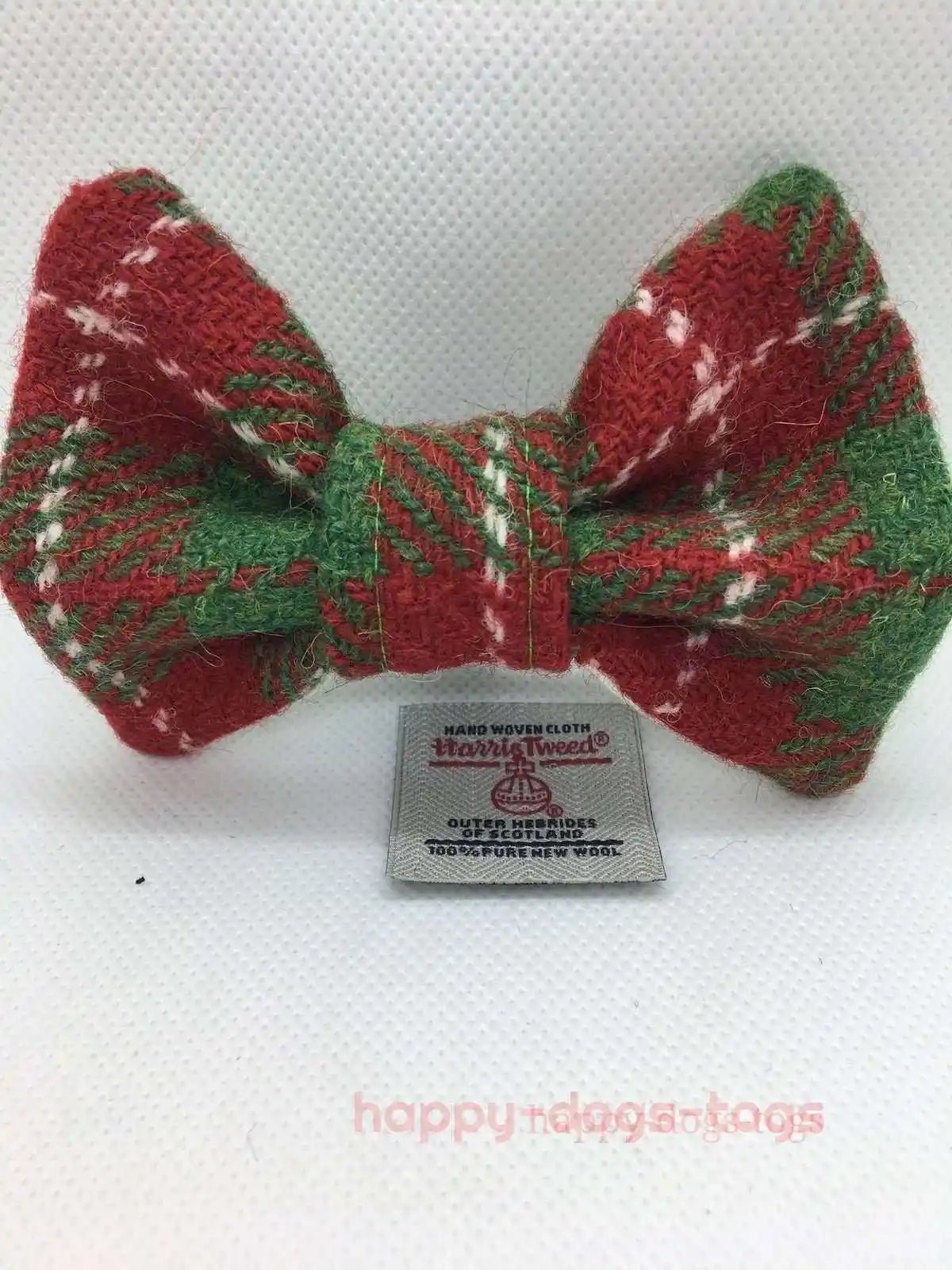 Red, Green , White Check HARRIS TWEED Dog Bow Tie,