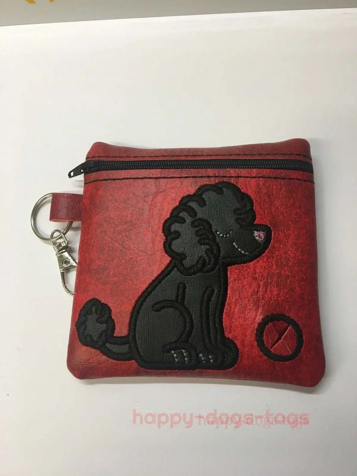 Red Sitting Poodle embroidered Dog poo bag dispenser - happy-dogs-togs