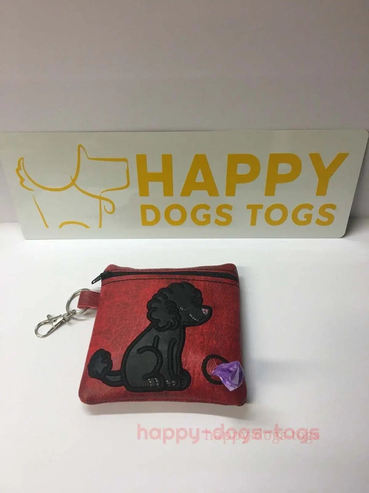 Red Sitting Poodle embroidered Dog poo bag dispenser - happy-dogs-togs