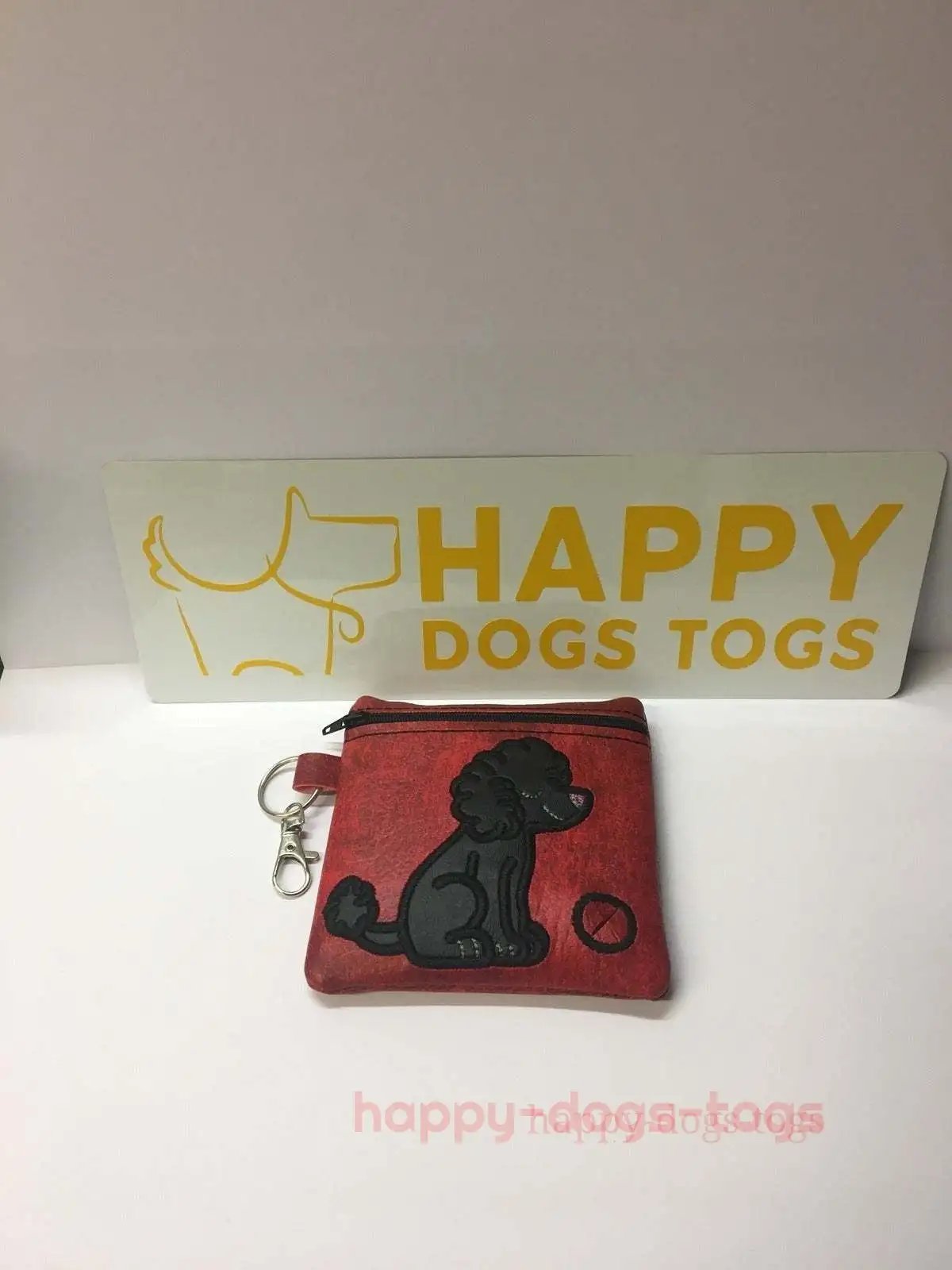 Red Sitting Poodle embroidered Dog poo bag dispenser - happy-dogs-togs