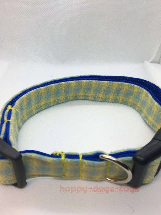 WOOL TWEED DOG COLLAR BLUE and YELLOW - happy-dogs-togs