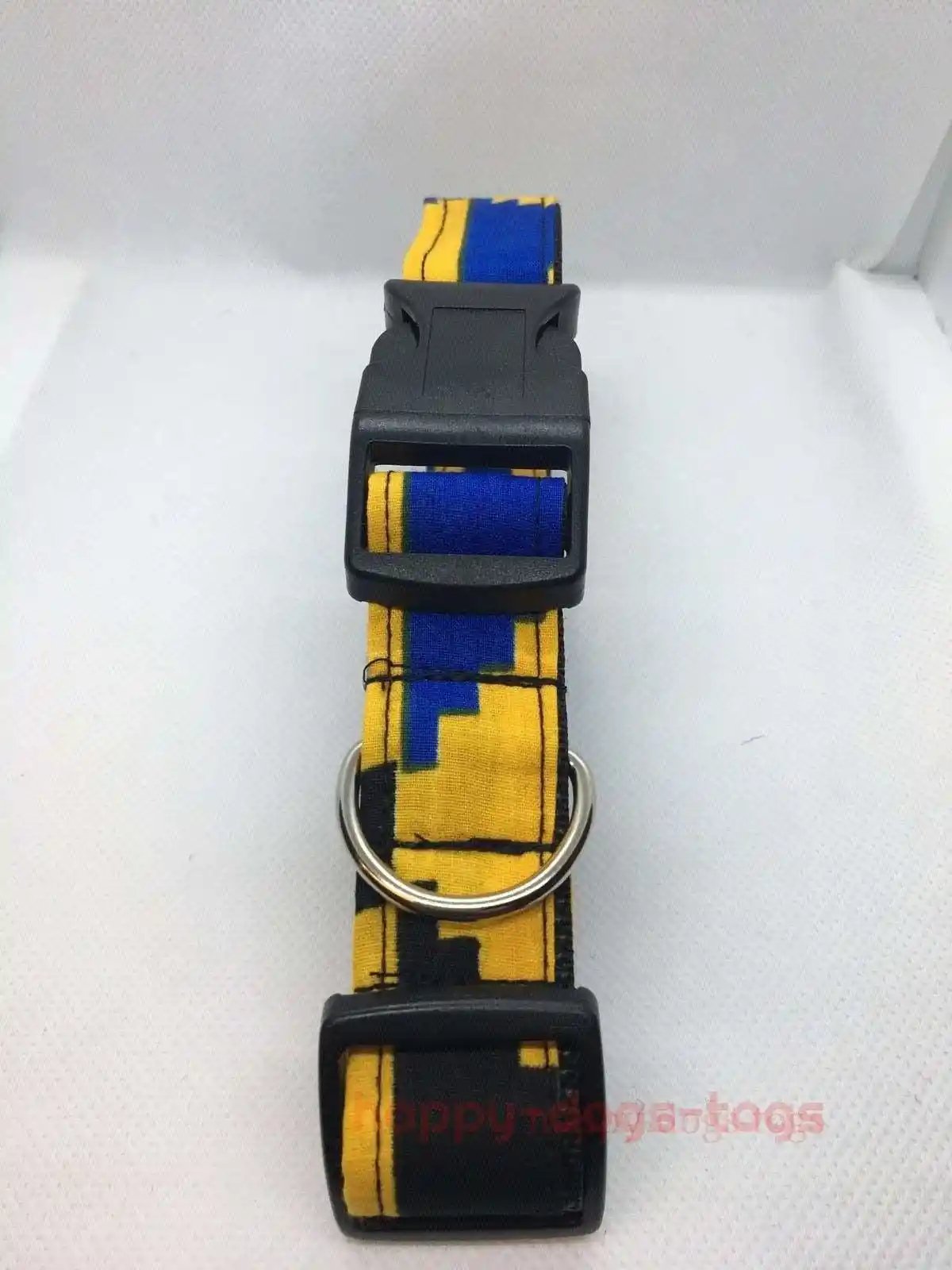 Yellow , Blue and Black pattern dog collar  size L