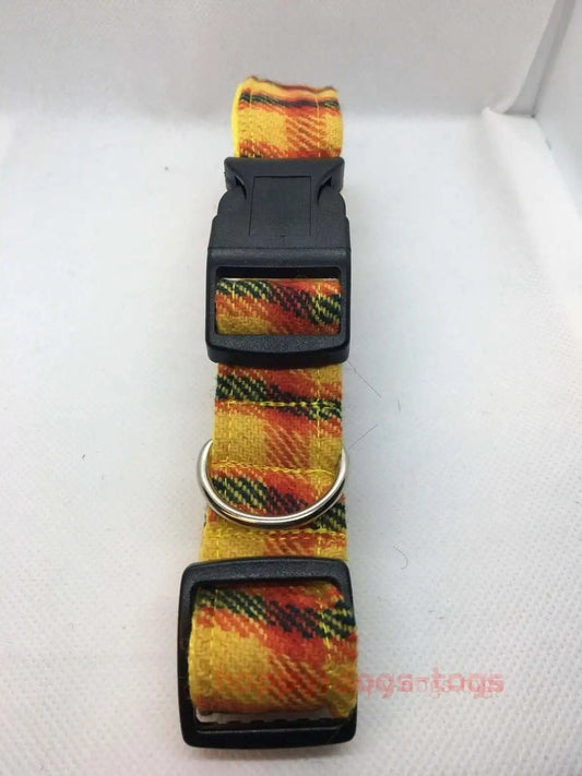  DOG COLLAR YELLOW, RED and BLACK CHECK.