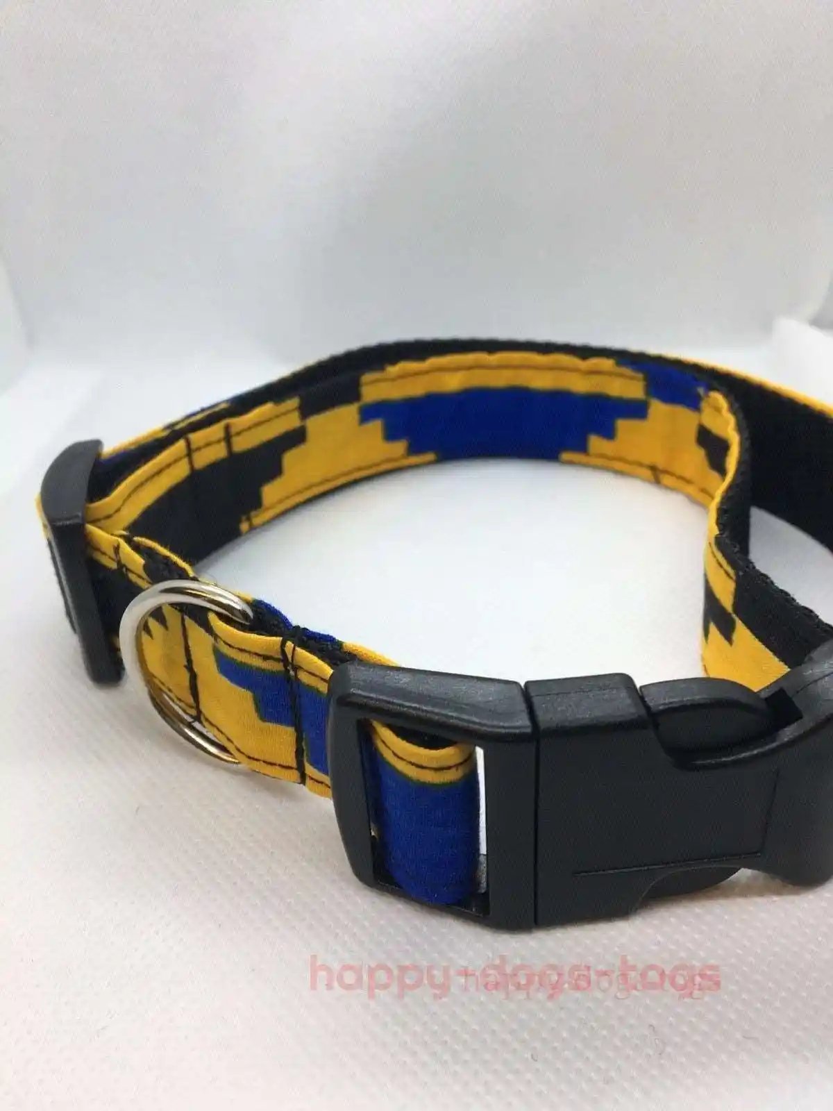Yellow , Blue and Black pattern dog collar  size L