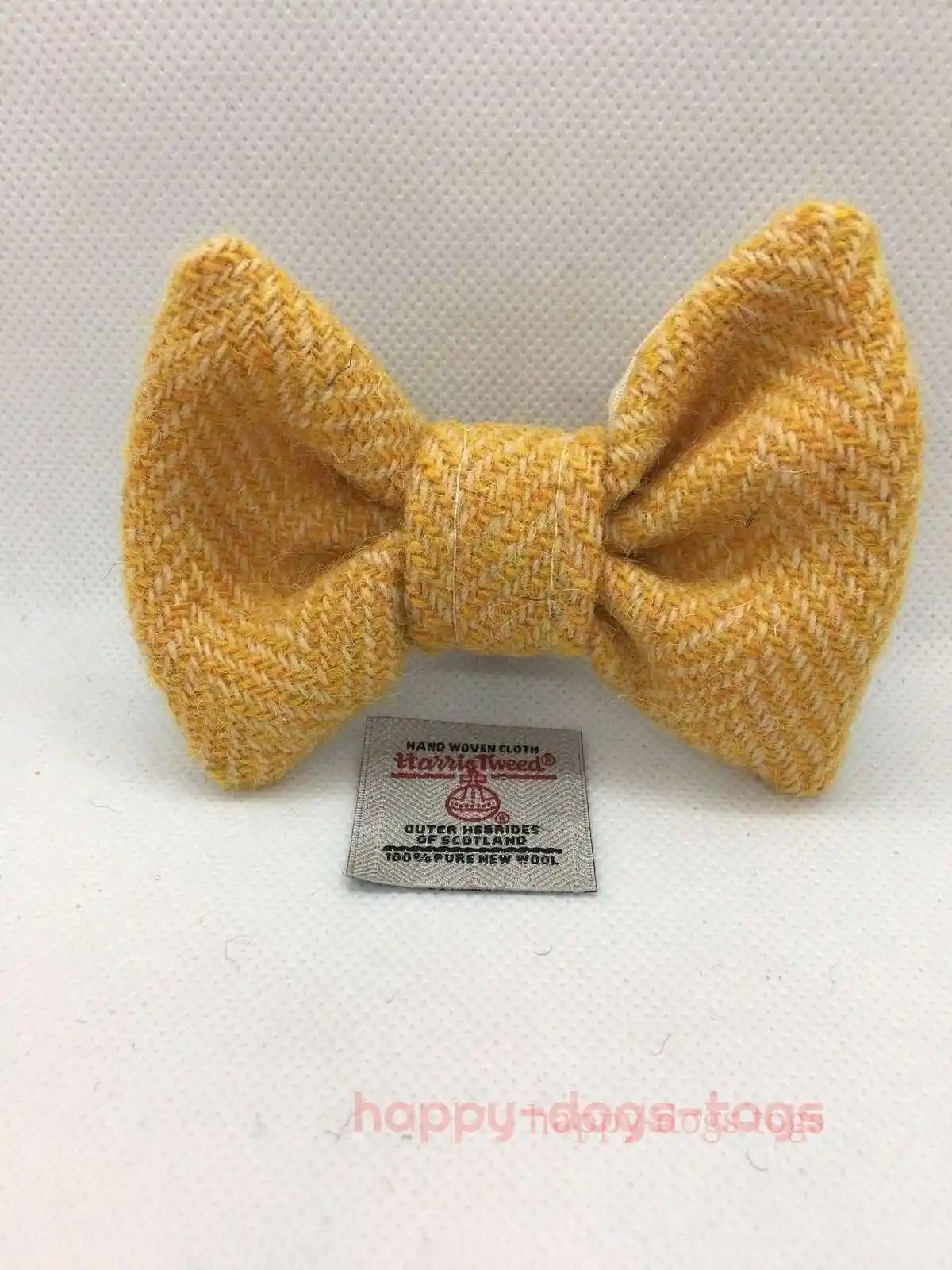 Yellow Herringbone HARRIS TWEED Dog Bow Tie,
