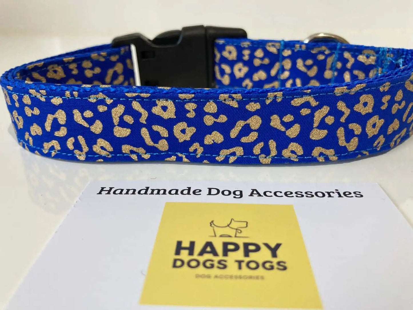 Blue with Gold Pattern dog collar  size Large