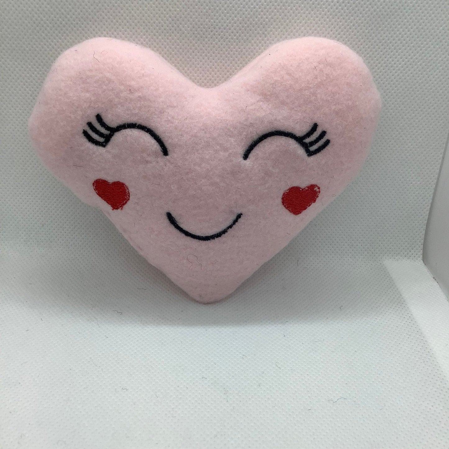 Pink Heart , Embroidered Face handcrafted dog toy