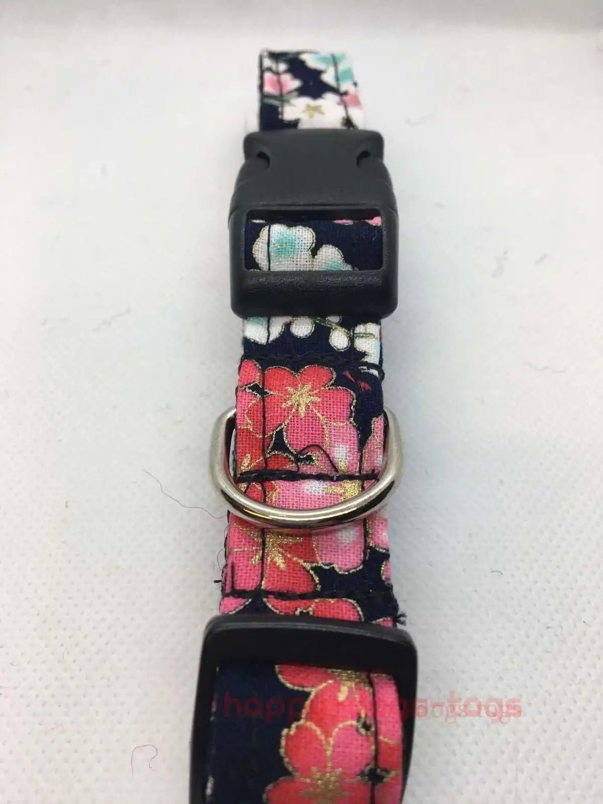 Black Oriental design floral dog collar Fits 10" - 16"