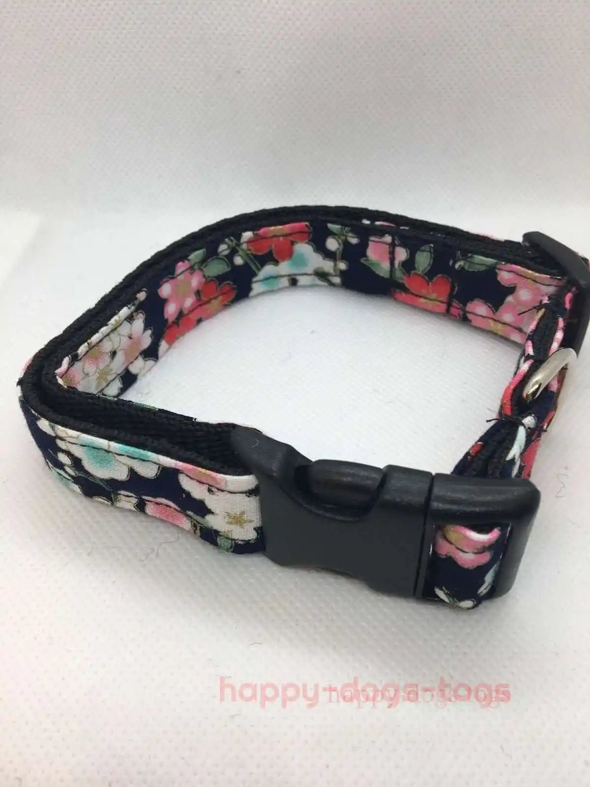 Black Oriental design floral dog collar Fits 10" - 16"