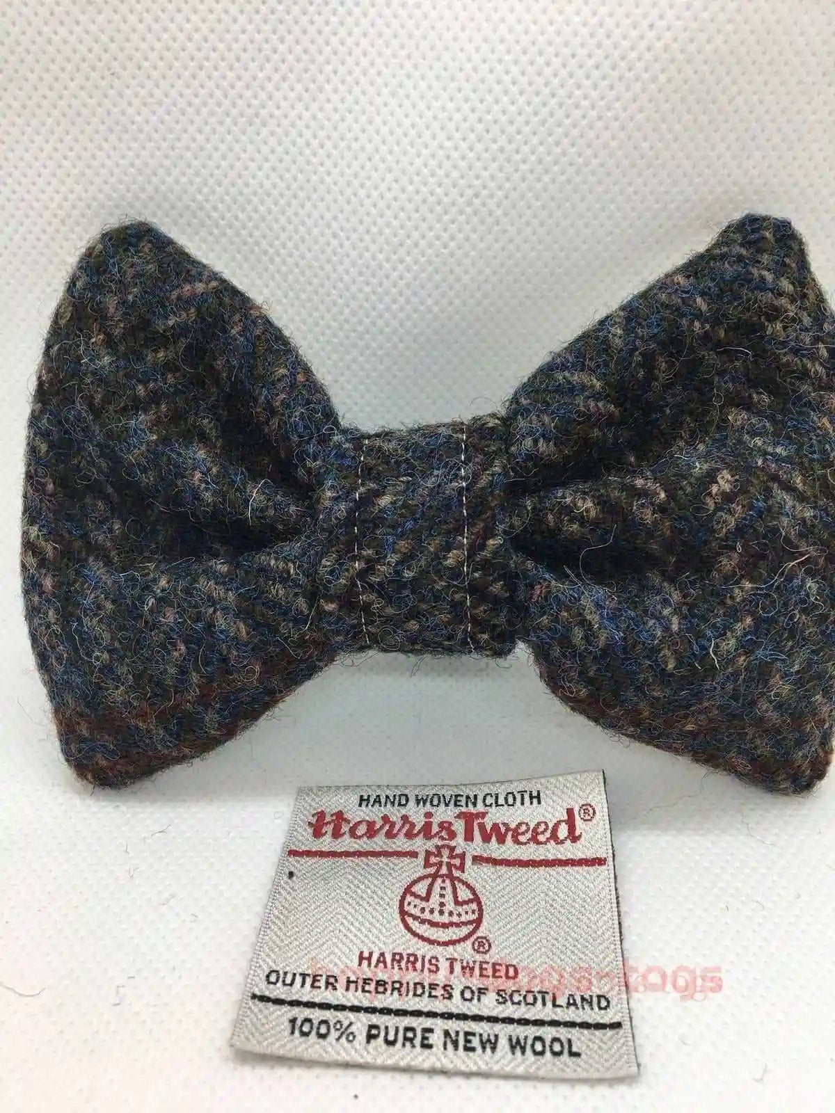 Blue, Brown, Fawn Harris Tweed Dog Bow Tie,