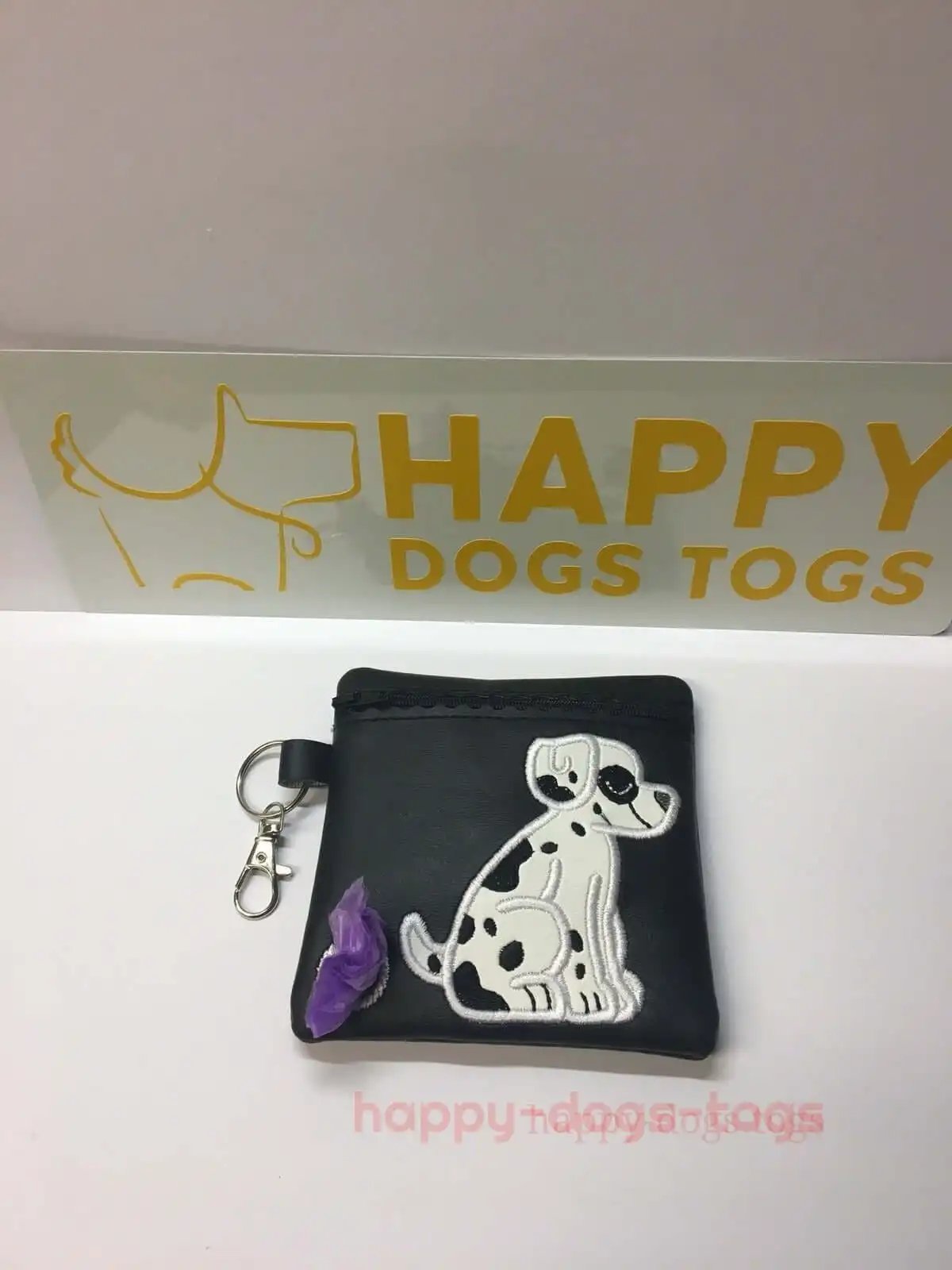 Black Embroidered Sitting Dalmation Dog poo bag dispenser