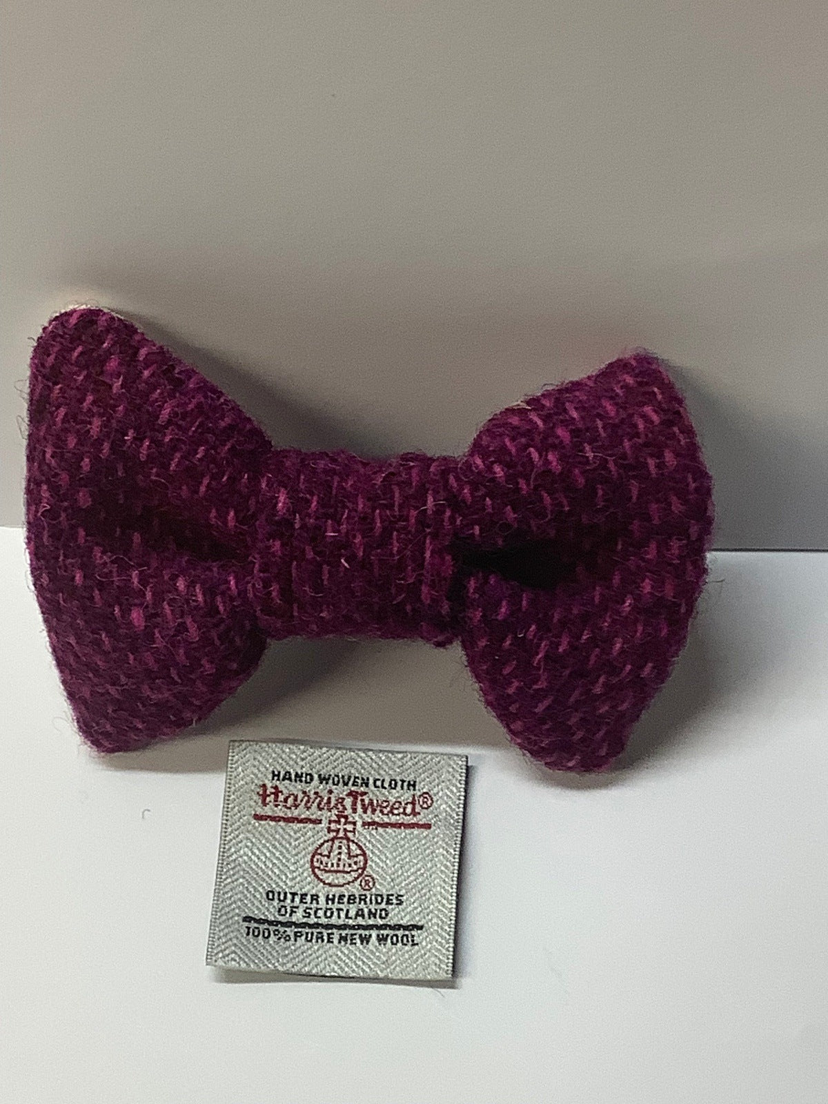 Burgundy,Pink birdseye Harris Tweed small bow tie for dogs