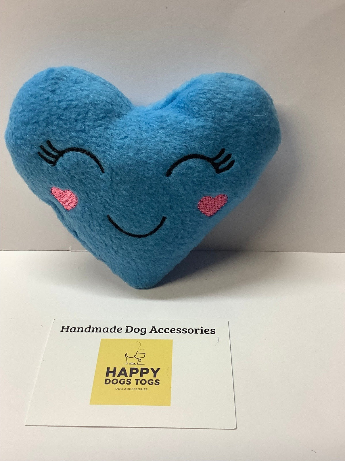 Light Blue Heart, Embroidered Face handcrafted dog toy