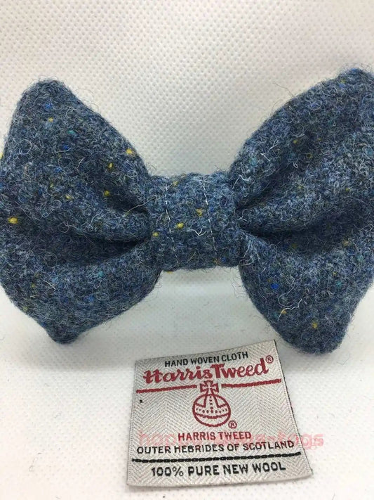 Blue, multi Speck Harris Tweed Dog Bow Tie,
