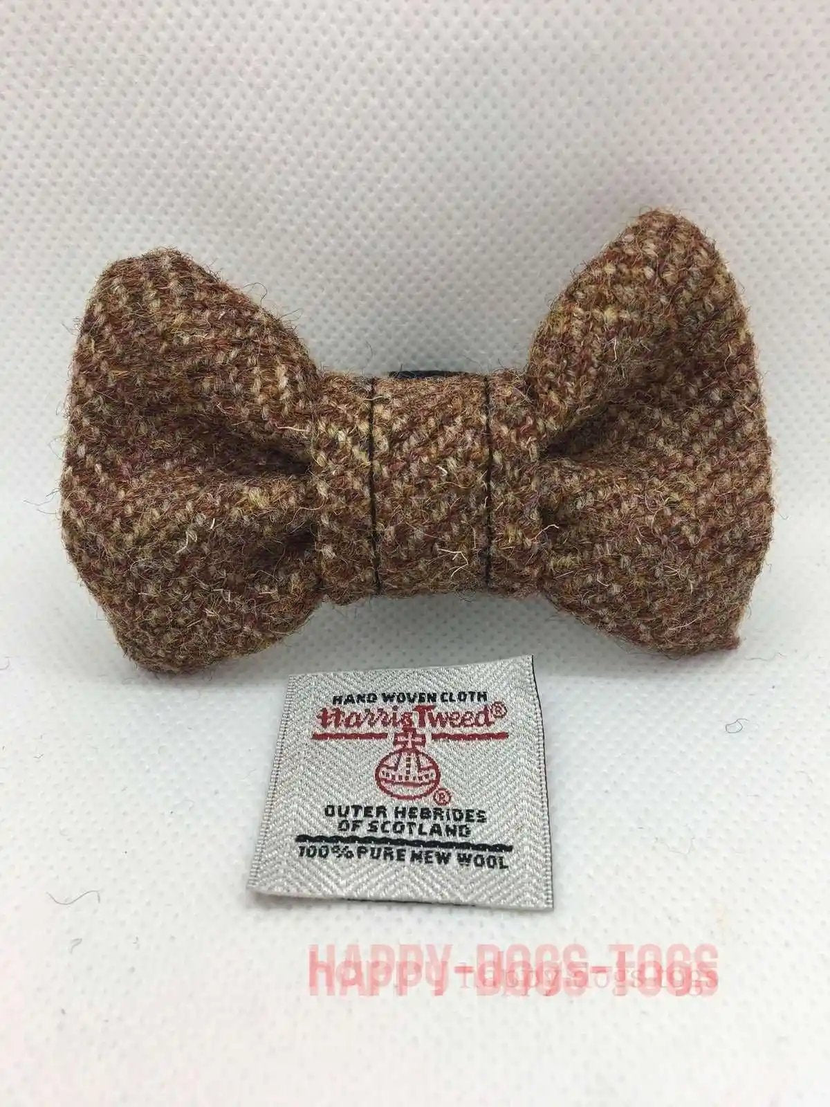 Brown, Cream Harris Tweed small dog bow tie