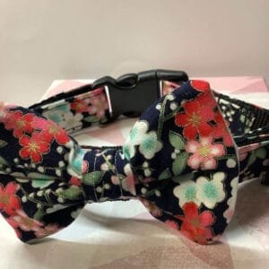 Attractiveblackfloraldesigndogcollarandbowtieset Happy Dogs Togs1