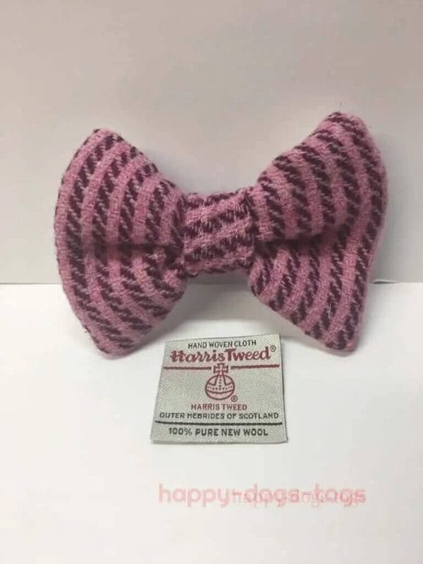 Harris Tweed Dog Bow Tie , Pink And Burgundy Stripe