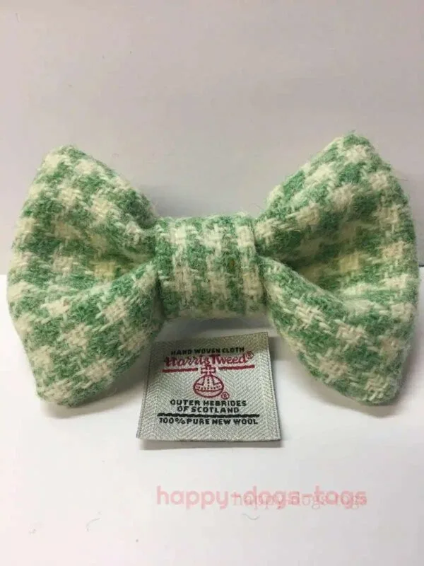 Green And White Dogtooth Harris Tweed Dog Bow Tie
