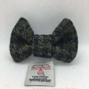 Small Khaki , Black, Brown Check Harris Tweed Dog Dickie Bow,