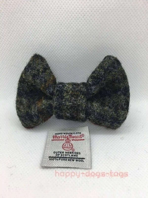 Small Khaki , Black, Brown Check Harris Tweed Dog Dickie Bow,