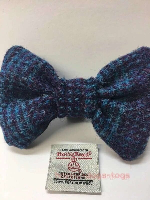 Blue And Navy Check Harris Tweed Dog Bow Tie