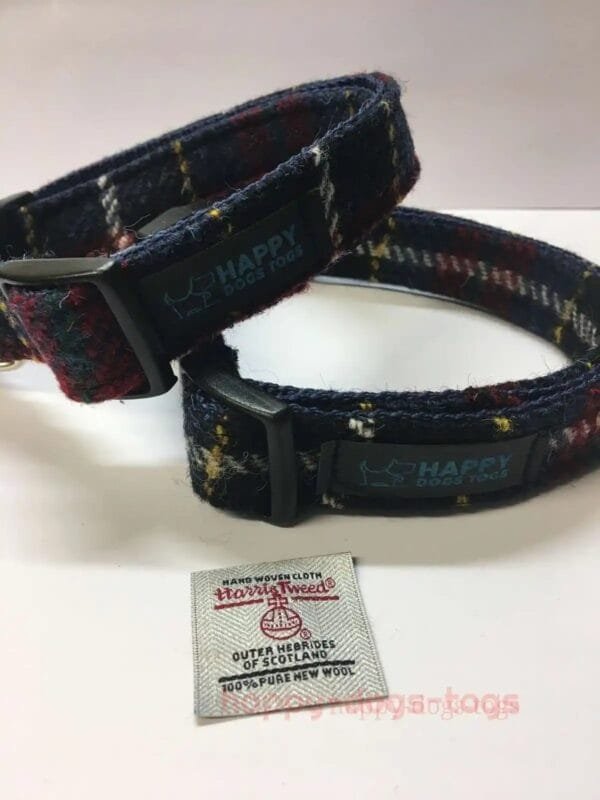 Navy Blue Tartan Harris Tweed Dog Collar