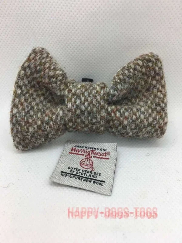 Small Brown And Cream Birdseye Harris Tweed Dog Bow Tie