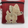 Embroidered Chihuahua Dog poo bag dispenser on a red bag