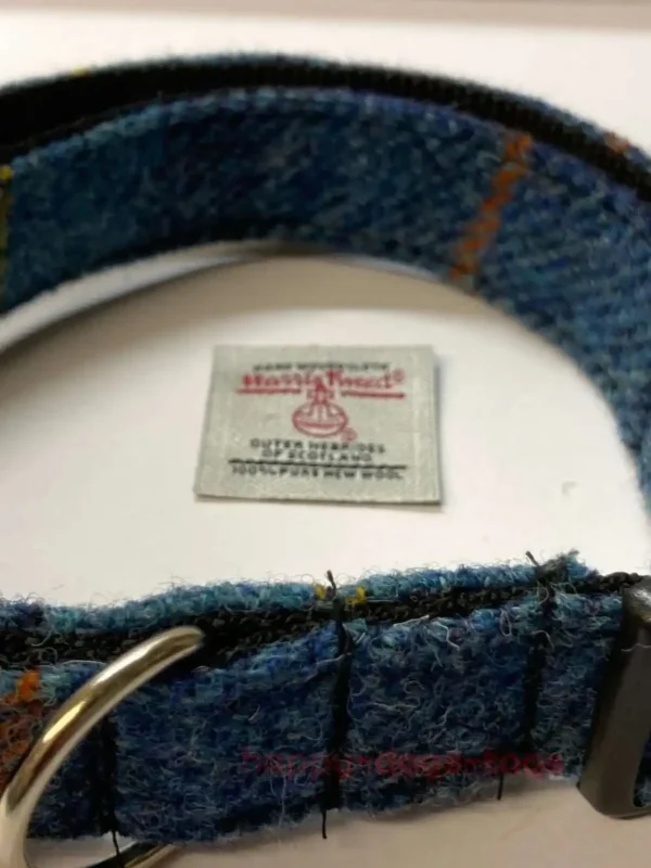 Light Blue Check Harris Tweed Dog Collar - Image 3