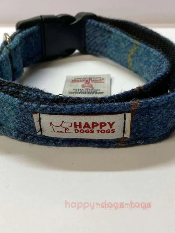Light Blue Check Harris Tweed Dog Collar