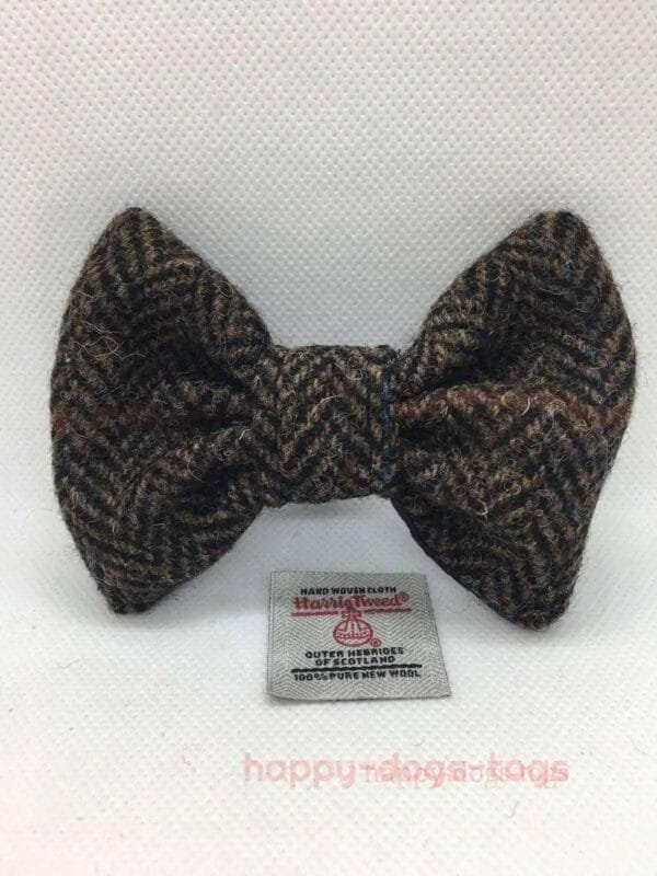 Black And Brown Harris Tweed Dog Bow Tie