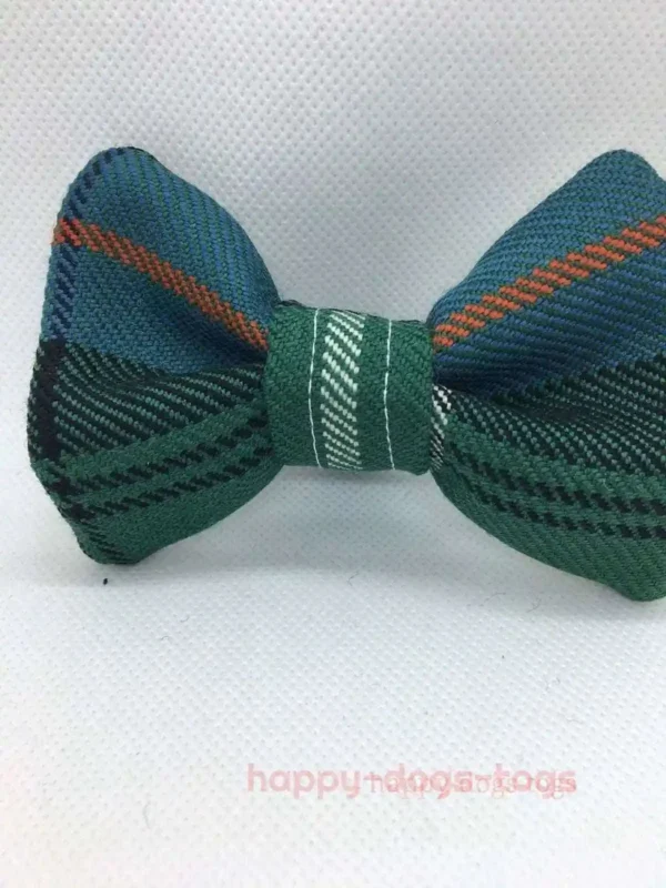 Green With Blue And Black Tartan Dog Bow Tie