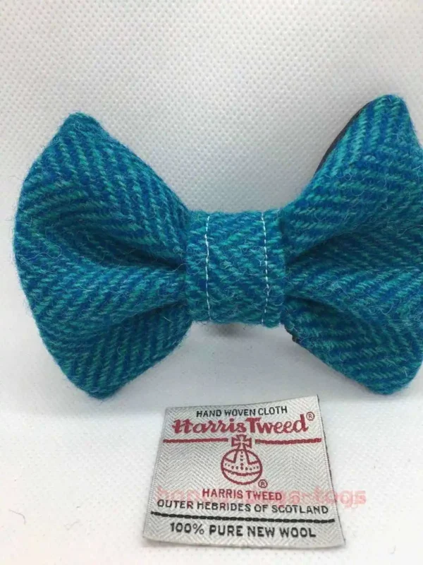 Large Blue And Teal Harris Tweed Dog Bow Tie