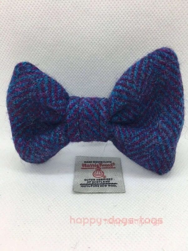 Blue And Purple Harris Tweed Dog Bow Tie