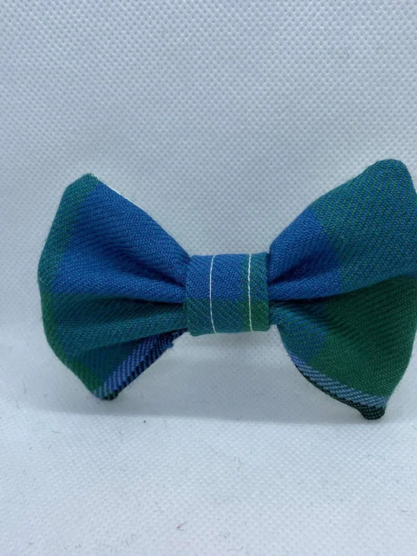 Blue With Green Tartan Dog Bow Tie Medium