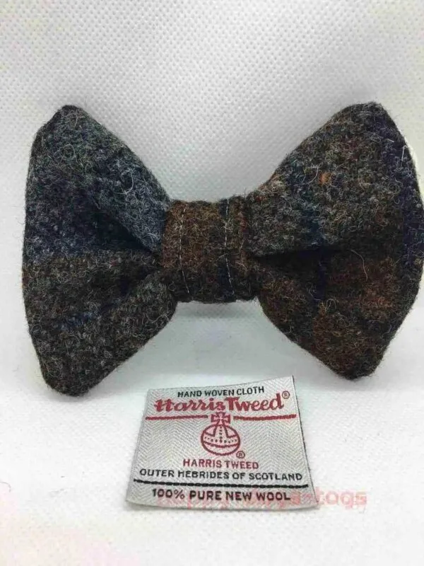 Large Brown And Grey Check Harris Tweed Dog Bow Tie