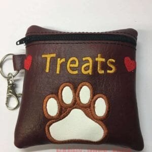 Burgundy Embroidered Pawprint Dog Treat Bag