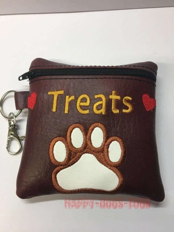 Burgundy Embroidered Pawprint Dog Treat Bag