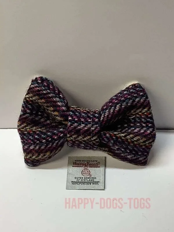 Burgundy And Multi Stripe Harris Tweed Dog Bow Tie