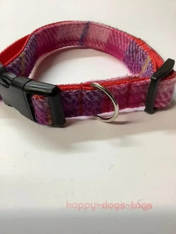 Pink And Lilac Harris Tweed Dog Collar
