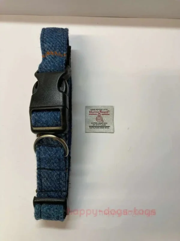 Light Blue Check Harris Tweed Dog Collar - Image 2