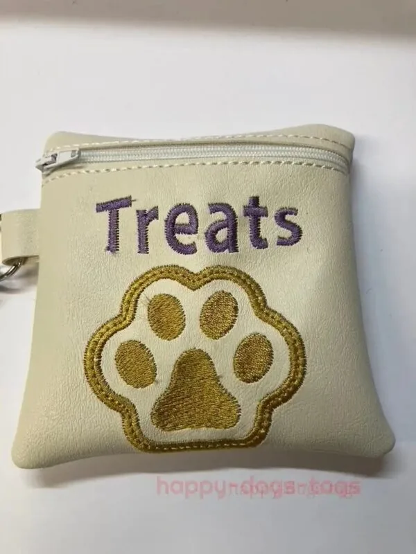 Cream Embroidered Pawprint Dog Treat Bag