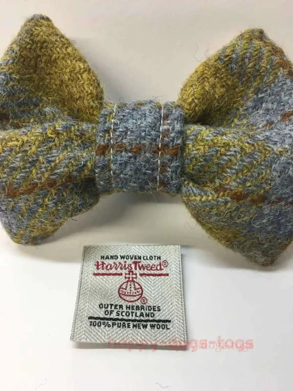 Khaki Check Harris Tweed Dog Bow Tie