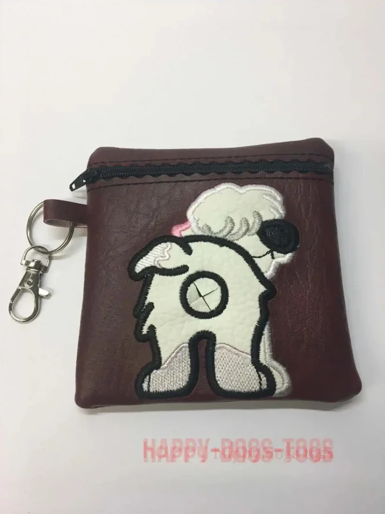 Embroidereddogpoobagdispenseroldenglishsheepdogburgundybag Happy Dogs Togs1